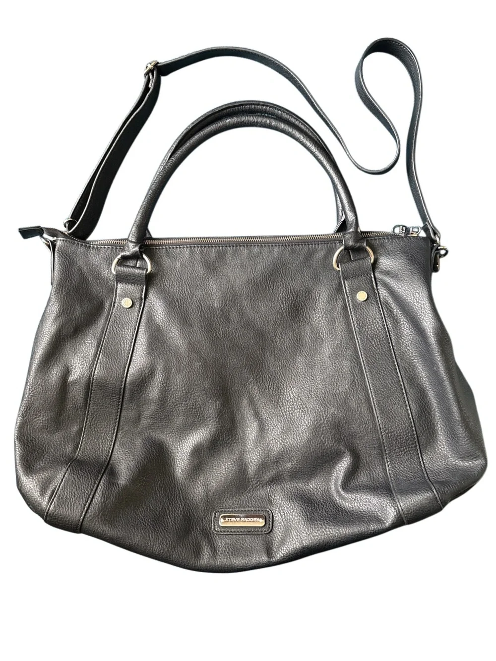 Steve Madden Black Large Satchel Tote Shoulder Bag Crossbody Travel Weekender